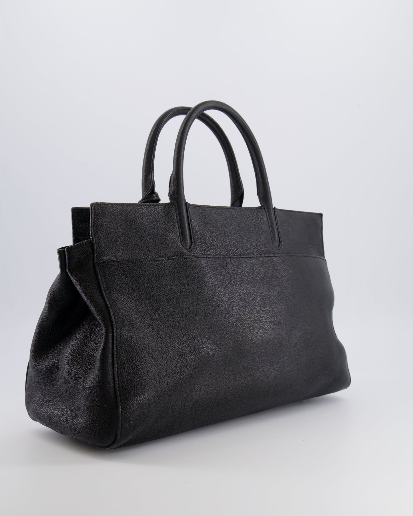 Saint Laurent Black Leather Rive Gauche Tote Bag with Silver Hardware