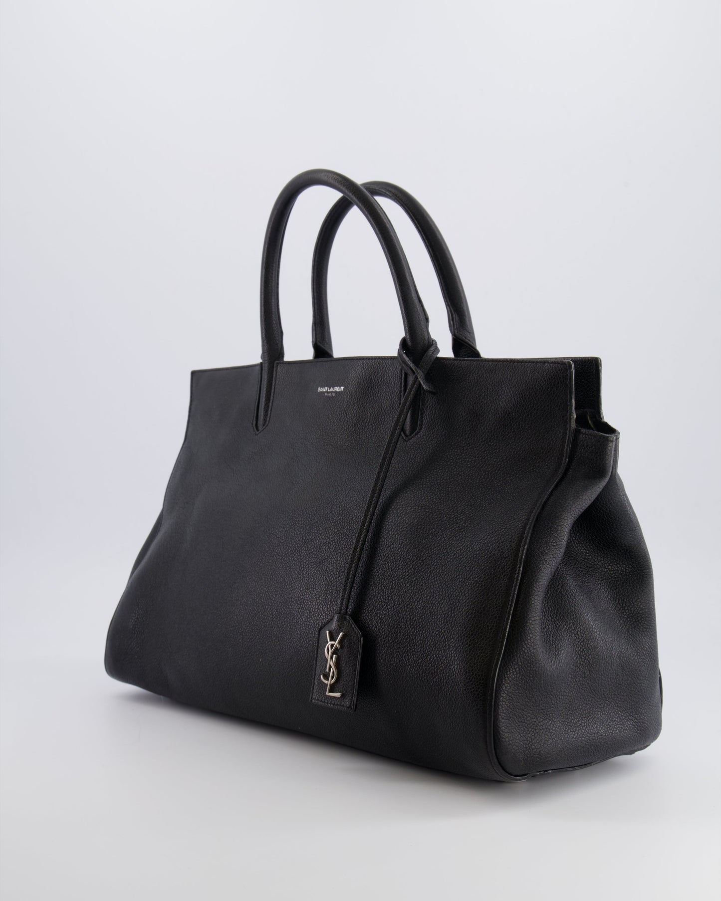 Saint Laurent Black Leather Rive Gauche Tote Bag with Silver Hardware