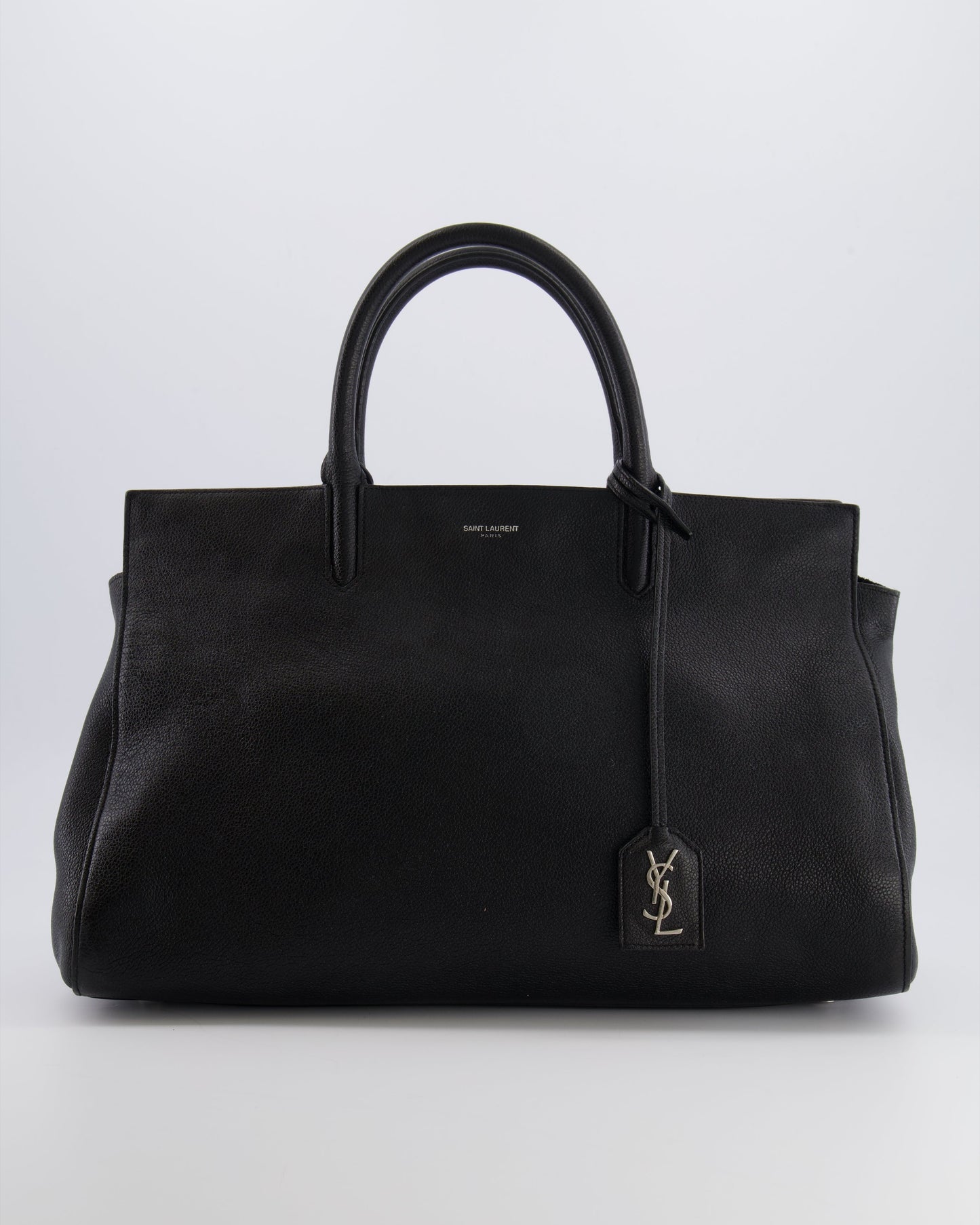 Saint Laurent Black Leather Rive Gauche Tote Bag with Silver Hardware