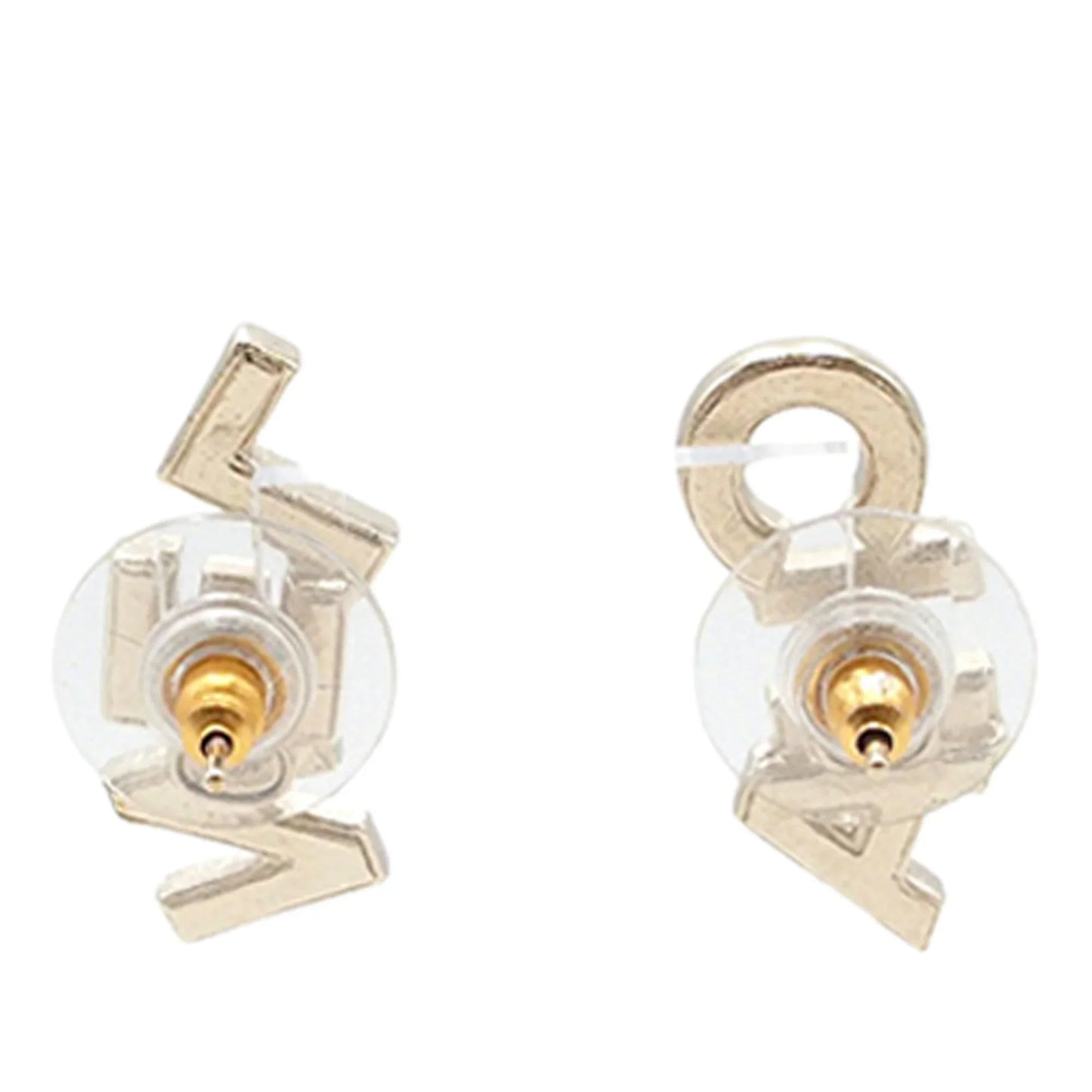 Gold Chanel CC Gold Plated Crystals Logo Push Back Earrings