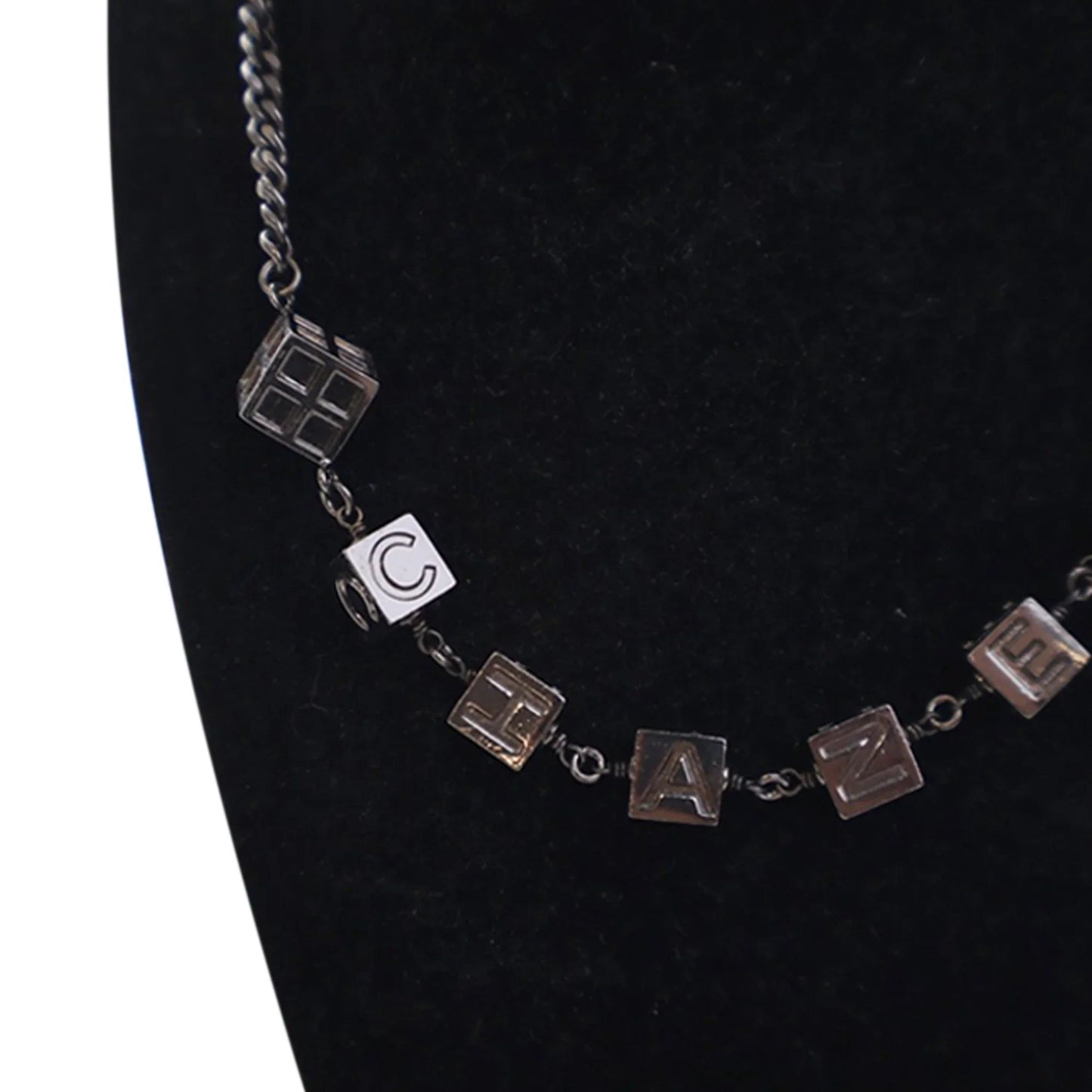 Silver Chanel CC Ruthenium Plated Logo Chain Choker Necklace