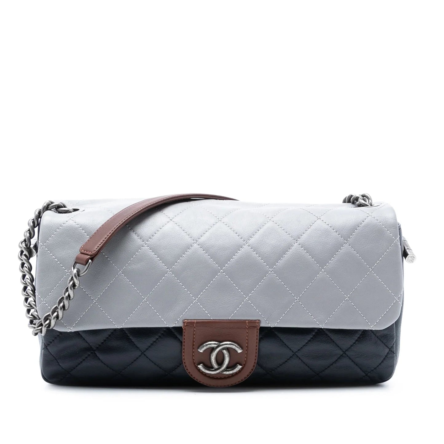 Blue Chanel Large Tricolor Quilted Lambskin Country Chic Flap Shoulder Bag