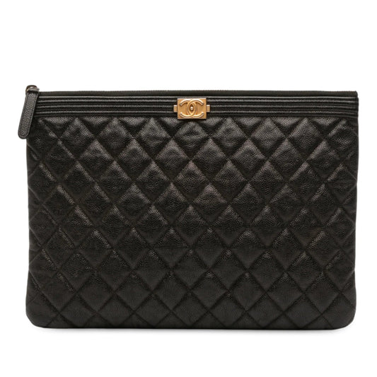 Black Chanel Medium Quilted Caviar Boy O Case Clutch