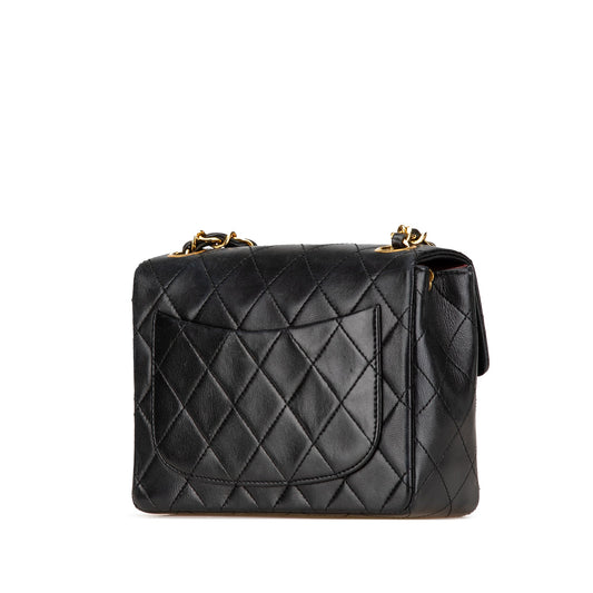 Black Chanel Mini Square Classic Lambskin Single Flap Crossbody Bag