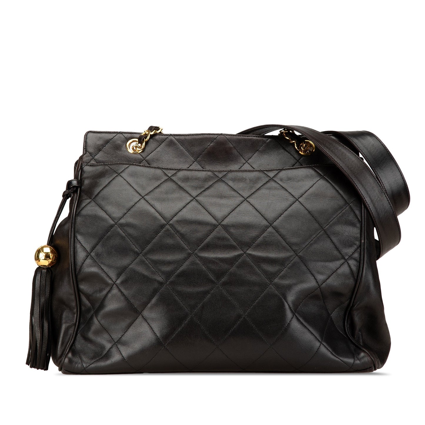 Black Chanel Quilted Lambskin Tassel Chain Tote