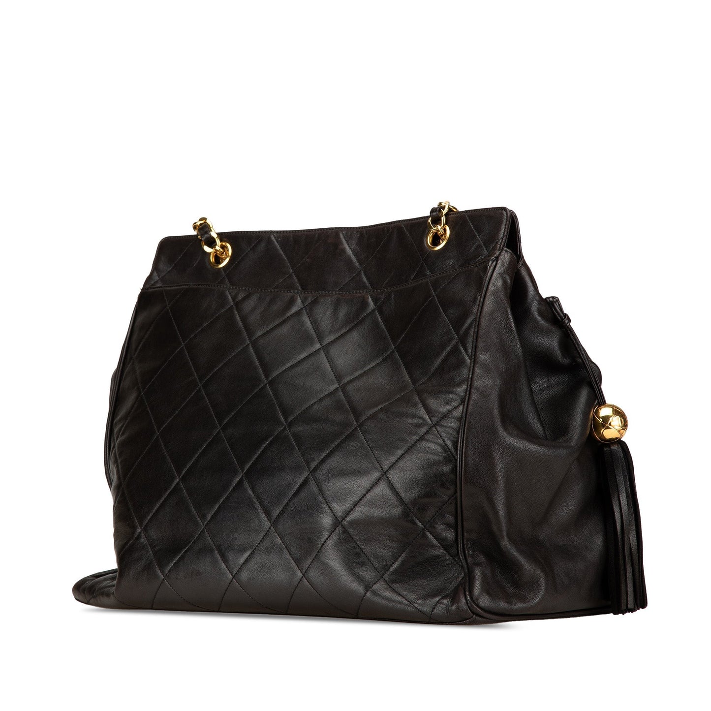 Black Chanel Quilted Lambskin Tassel Chain Tote