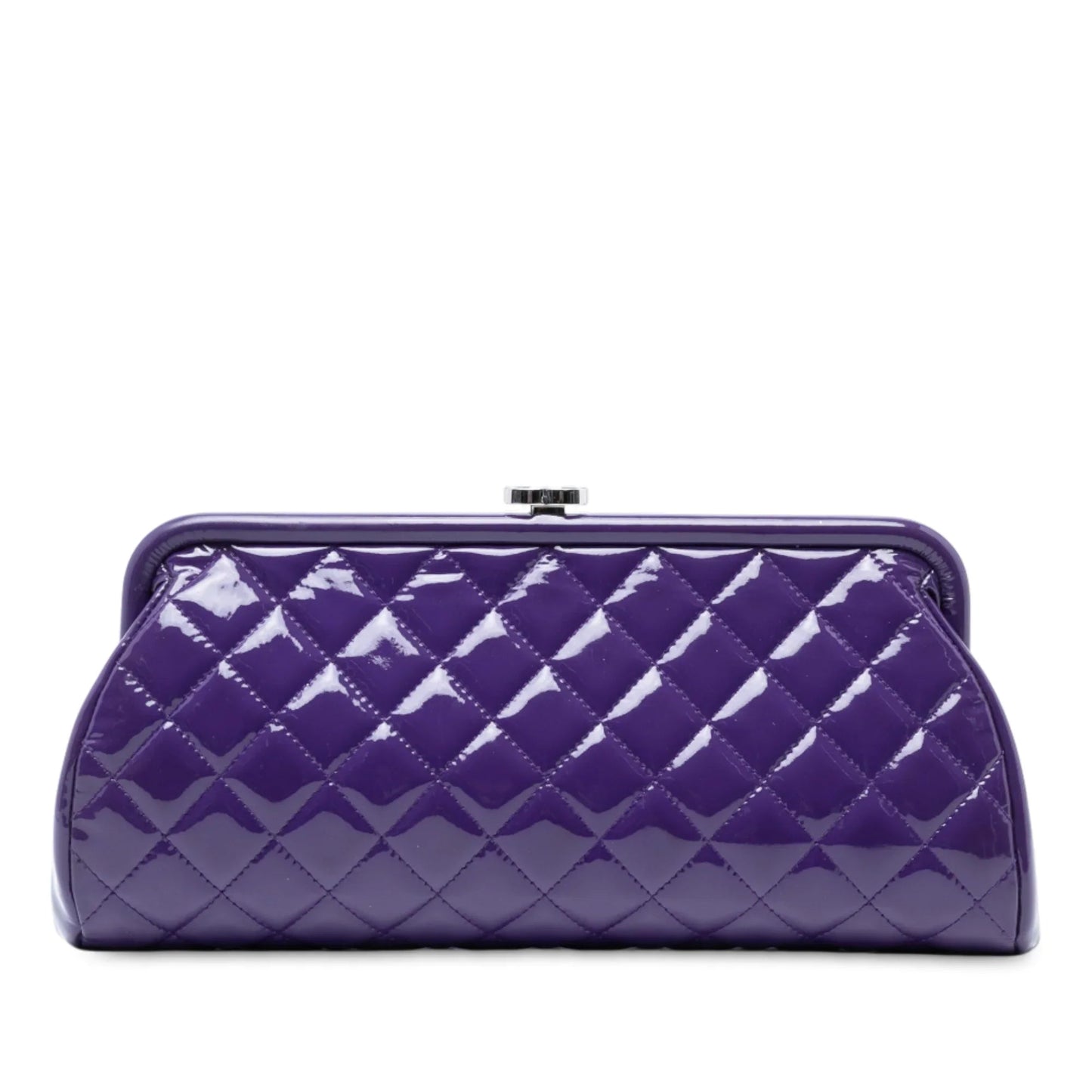 Purple Chanel CC Quilted Patent Kiss Lock Clutch