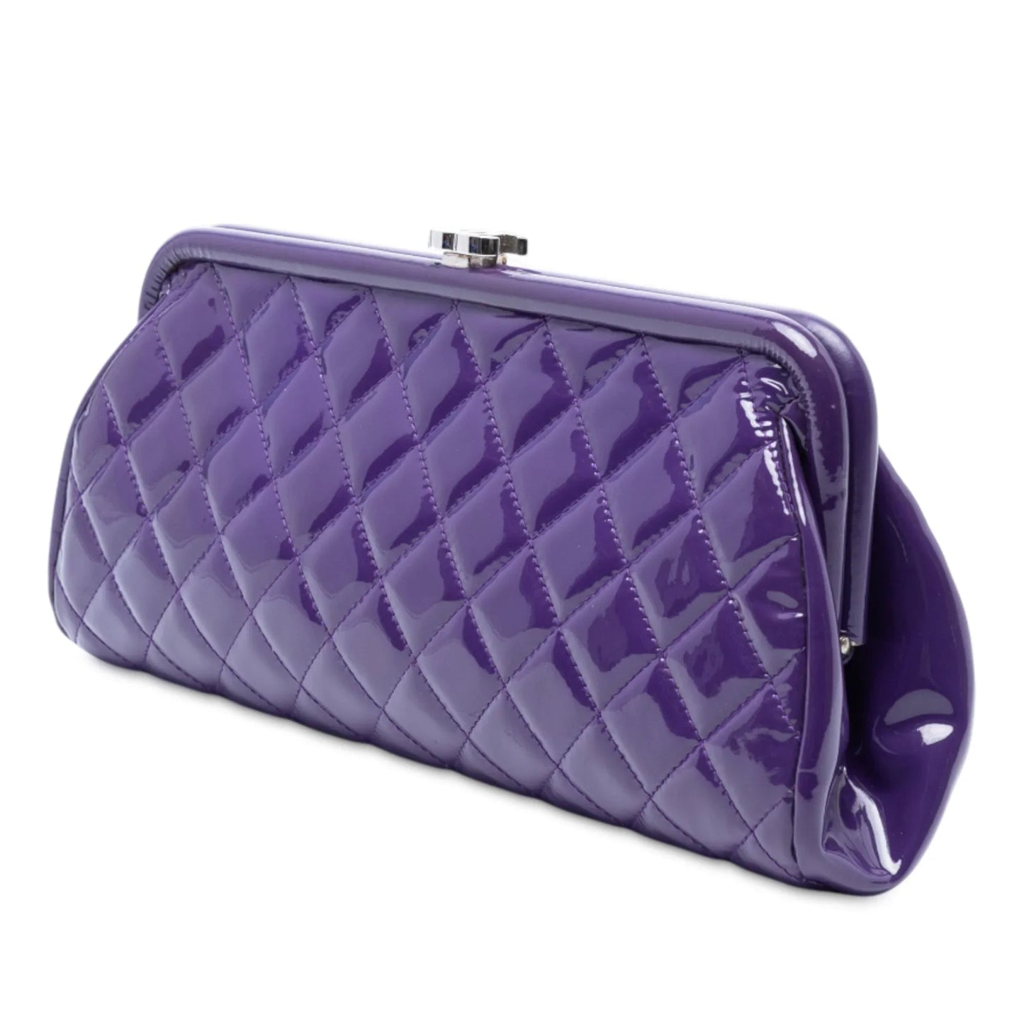 Purple Chanel CC Quilted Patent Kiss Lock Clutch
