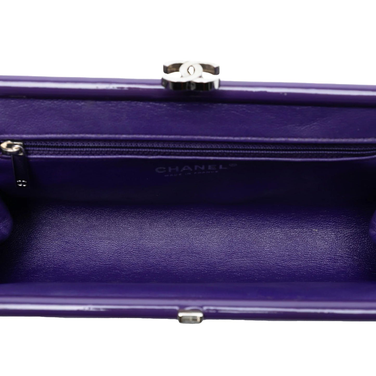 Purple Chanel CC Quilted Patent Kiss Lock Clutch