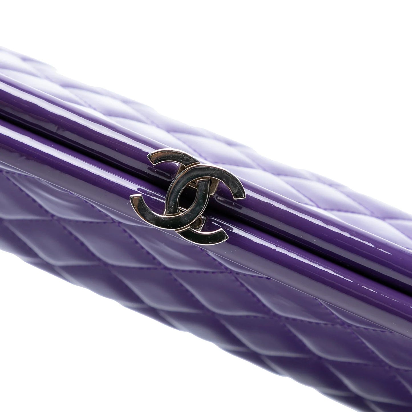 Purple Chanel CC Quilted Patent Kiss Lock Clutch