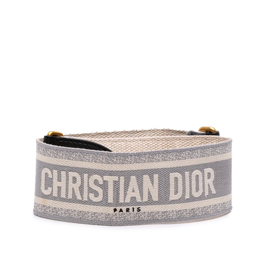 Gray Dior Embroidered Canvas Logo Bag Strap