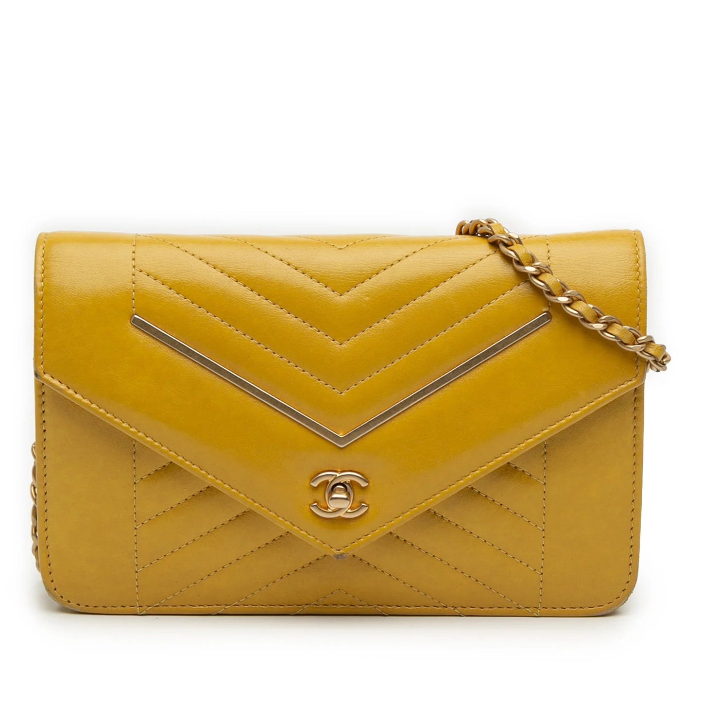 Yellow Chanel Small Reversed Chevron Lambskin Flap Crossbody Bag