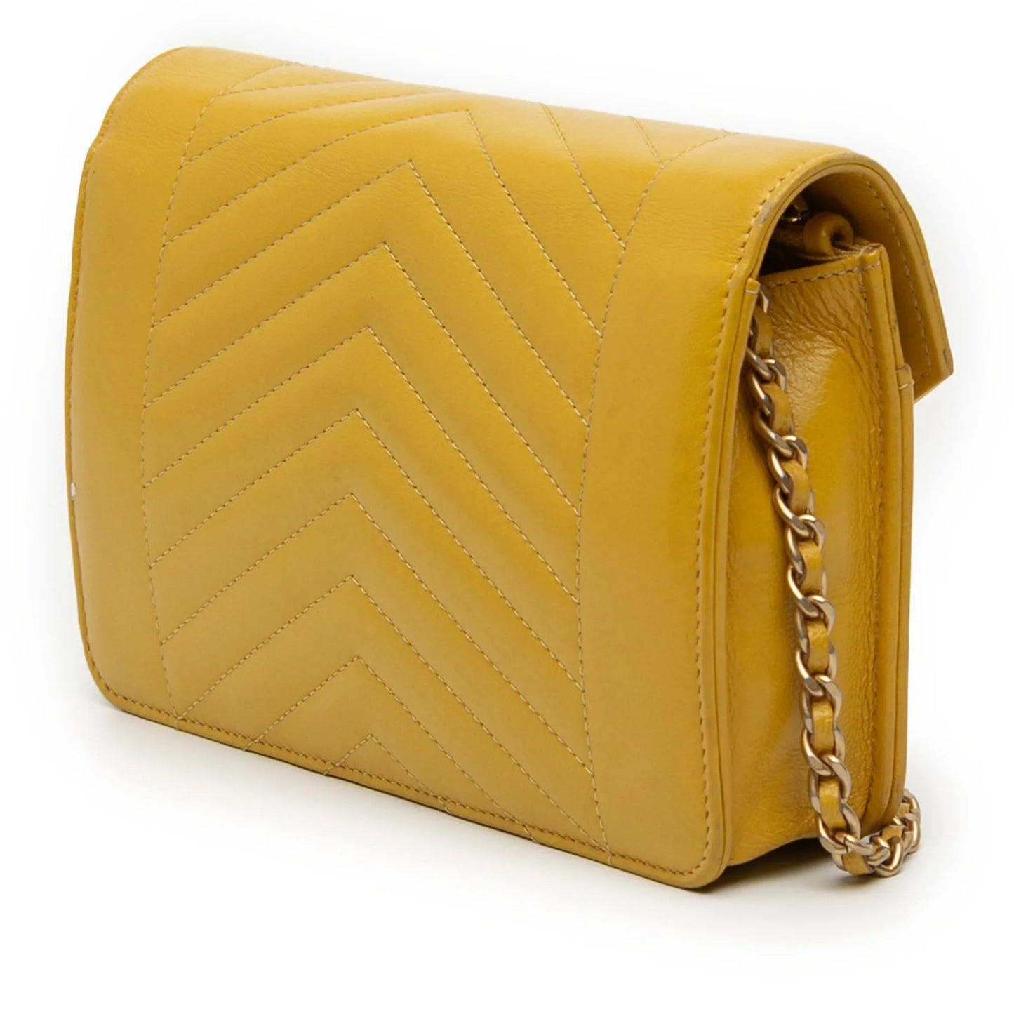 Yellow Chanel Small Reversed Chevron Lambskin Flap Crossbody Bag