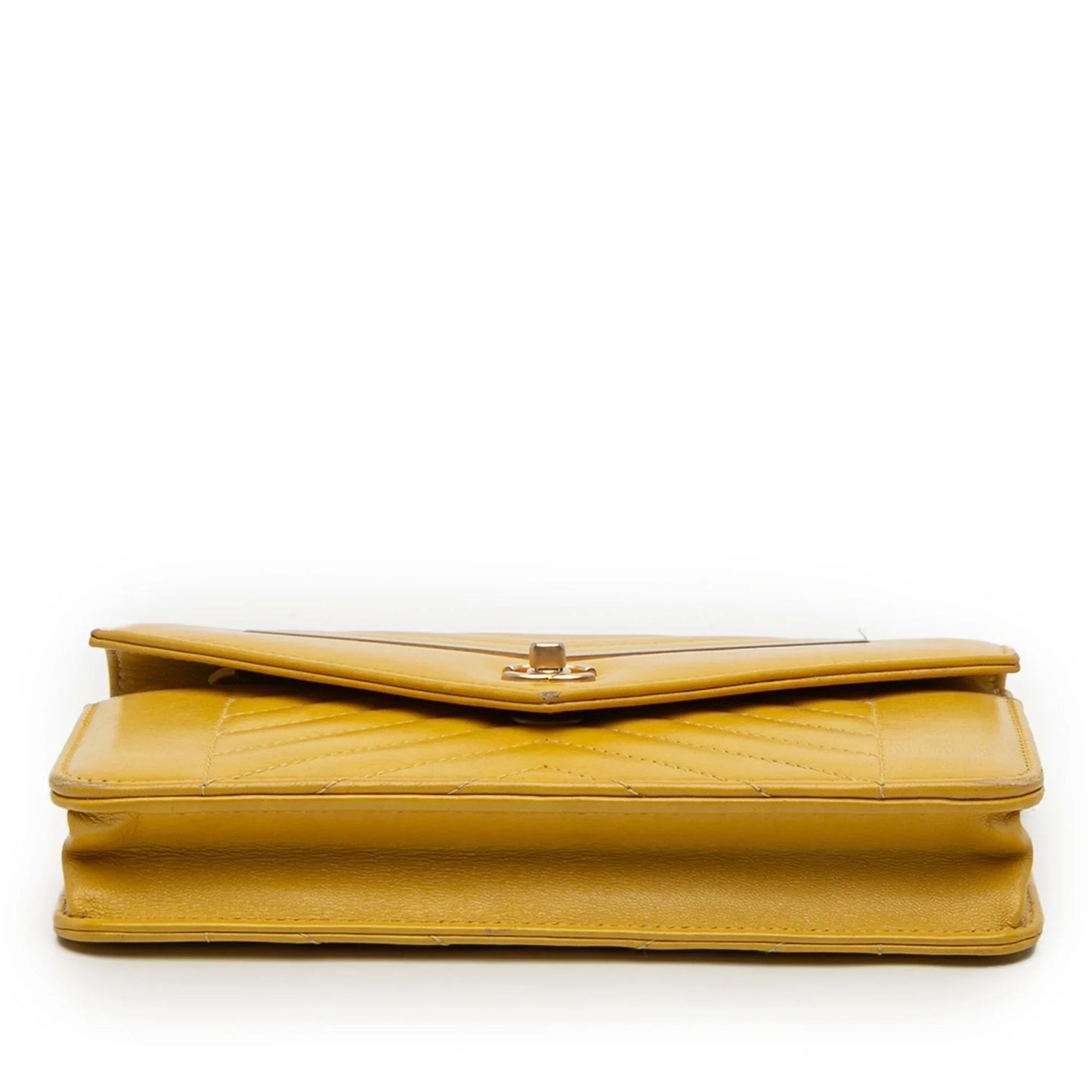 Yellow Chanel Small Reversed Chevron Lambskin Flap Crossbody Bag