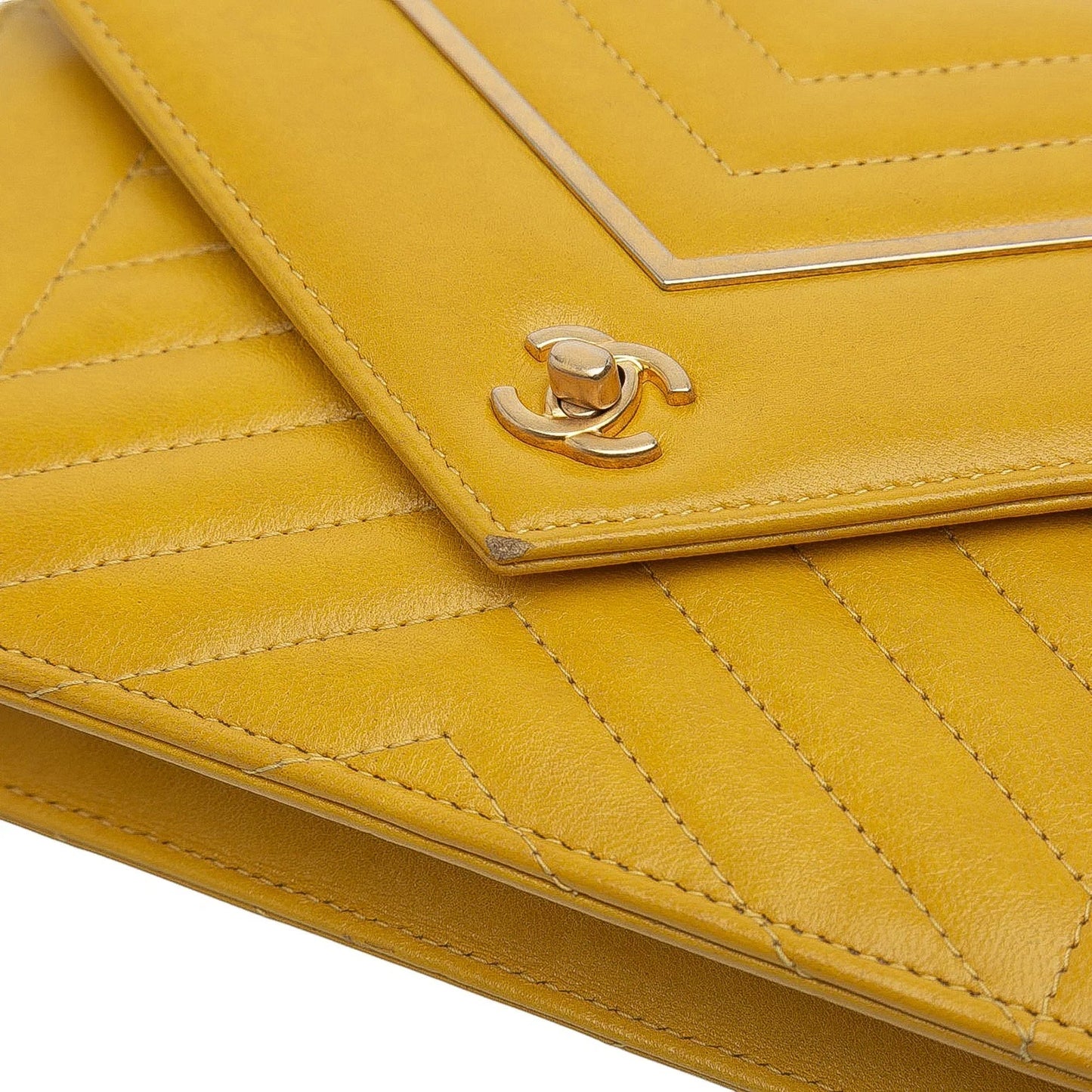 Yellow Chanel Small Reversed Chevron Lambskin Flap Crossbody Bag