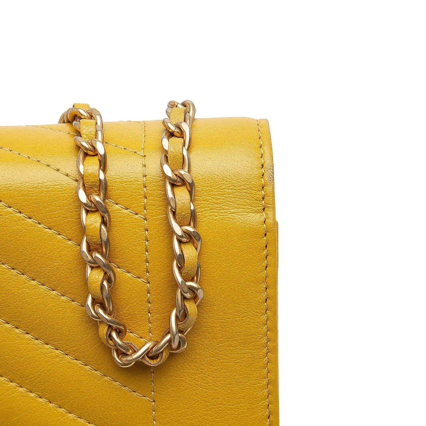 Yellow Chanel Small Reversed Chevron Lambskin Flap Crossbody Bag