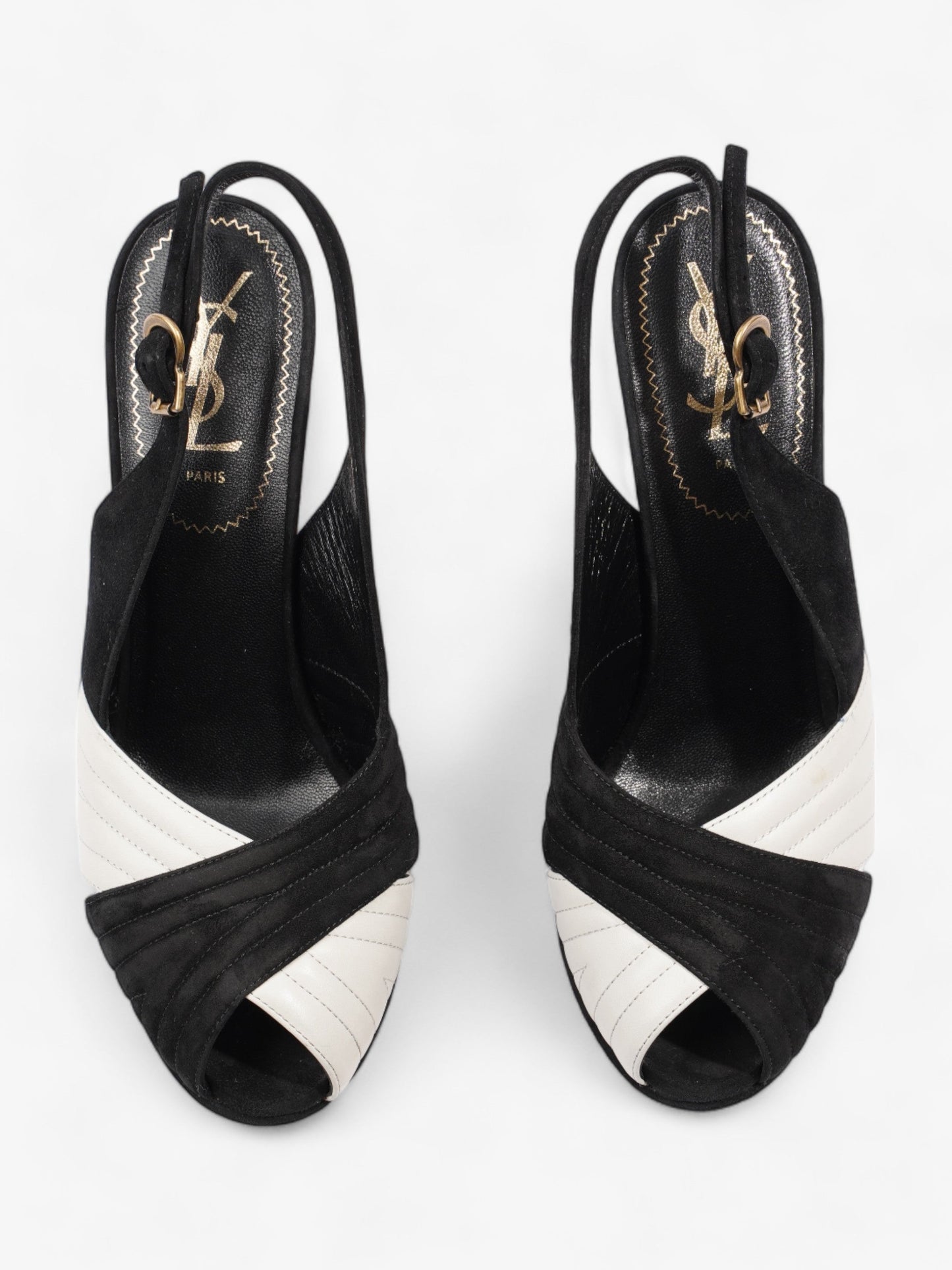 Saint Laurent Quilted Slingback Platform Heels 110mm Black / White Suede EU 38 UK 5