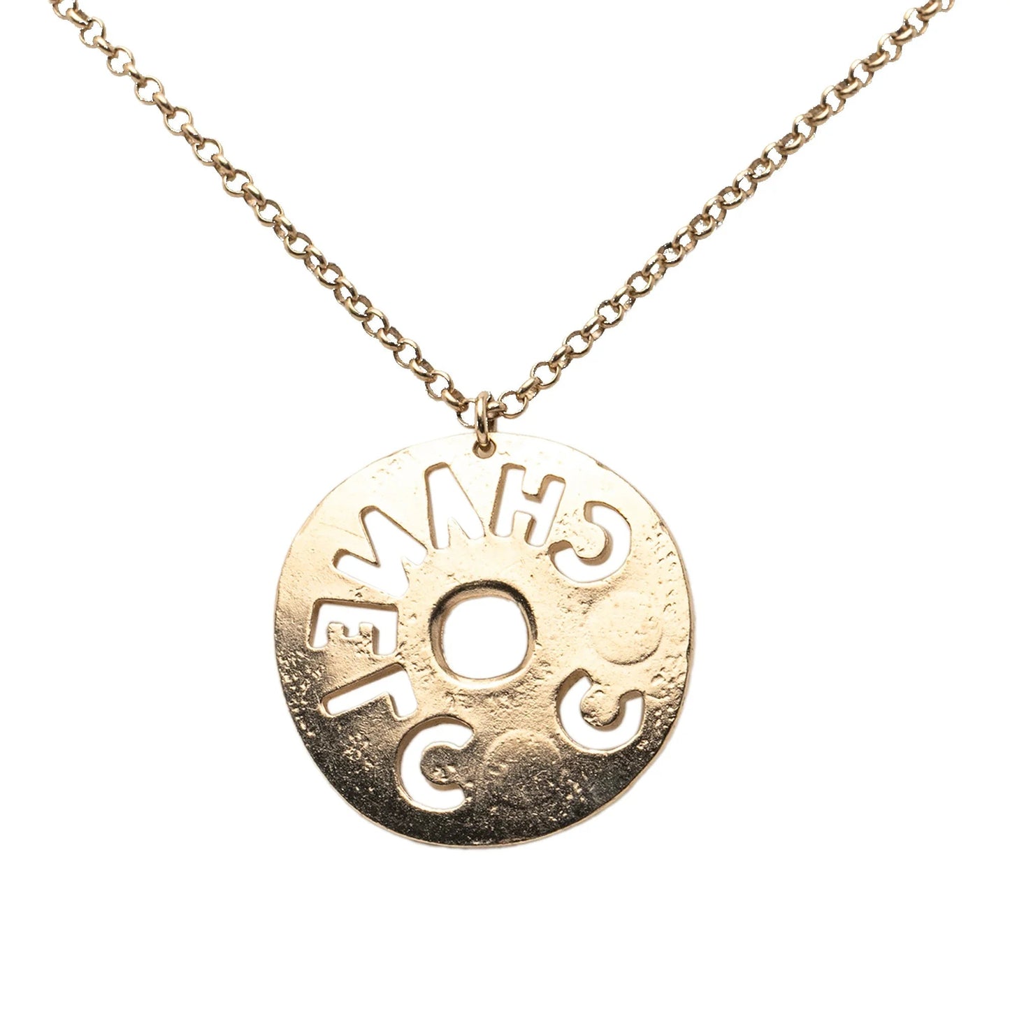 Gold Chanel Gold Plated Faux Pearl and Rhinestone Logo Pendant Necklace