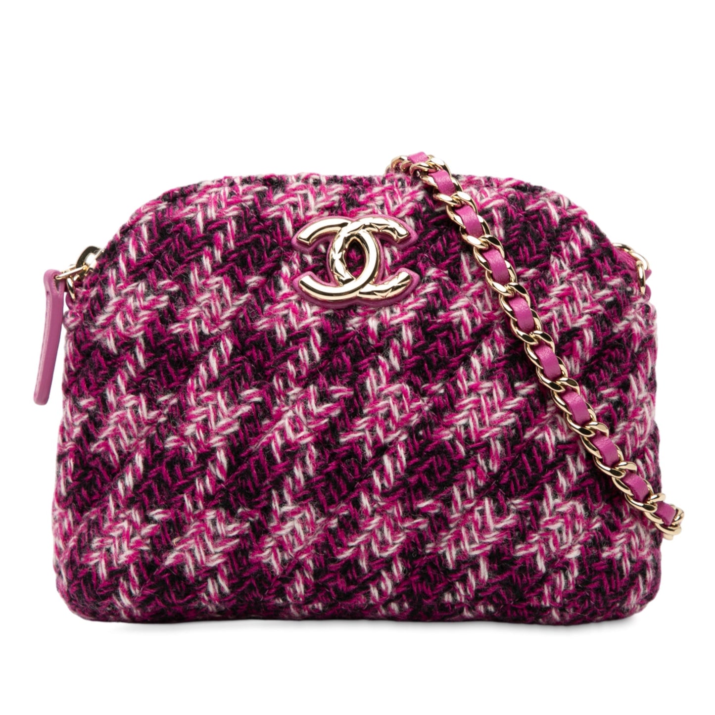 Purple Chanel CC Tweed Houndstooth Clutch On Chain Crossbody Bag