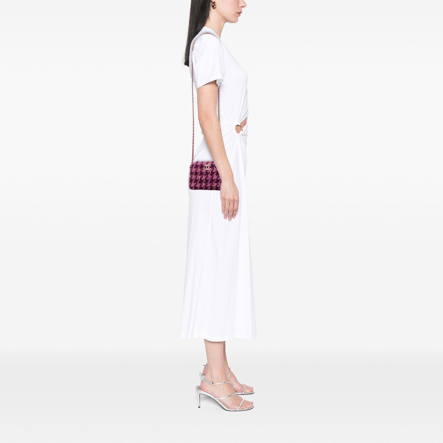 Purple Chanel CC Tweed Houndstooth Clutch On Chain Crossbody Bag