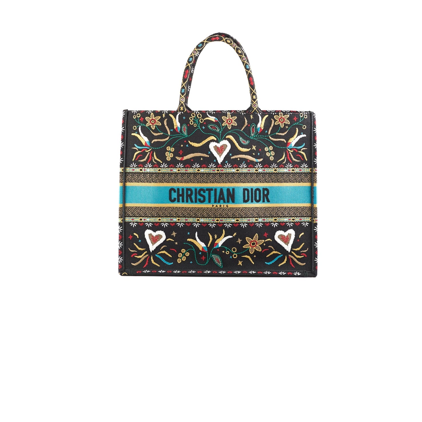 Christian Dior Large Black Multicolour Embroidery Book Tote