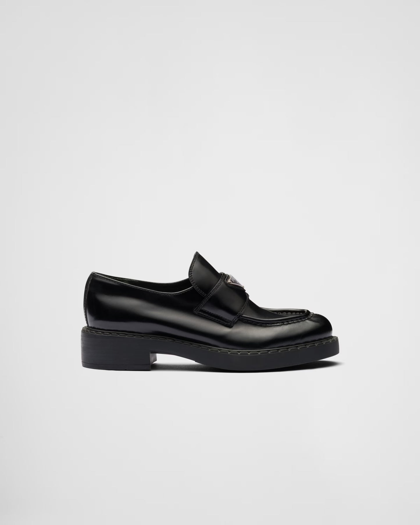 PRADA BRUSHED LEATHER TRIANGLE LOGO LOAFERS