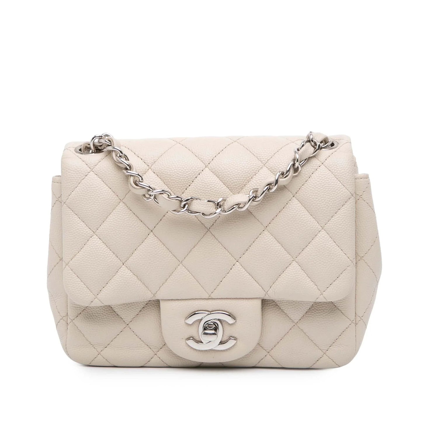 White Chanel Mini Square Classic Caviar Single Flap Crossbody Bag