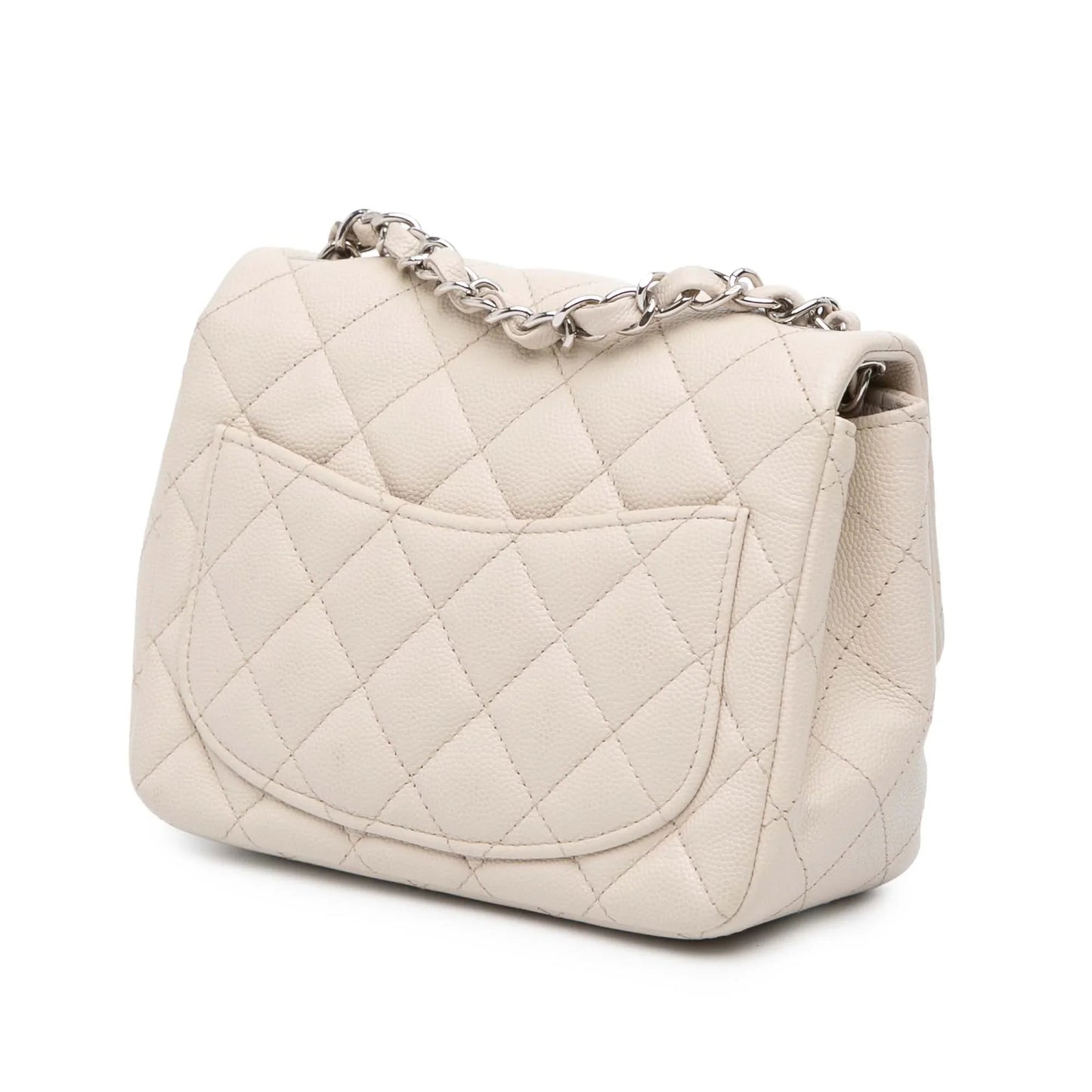 White Chanel Mini Square Classic Caviar Single Flap Crossbody Bag