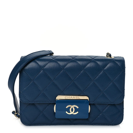 Chanel Sheepskin Quilted Mini   Beauty Lock Flap Blue