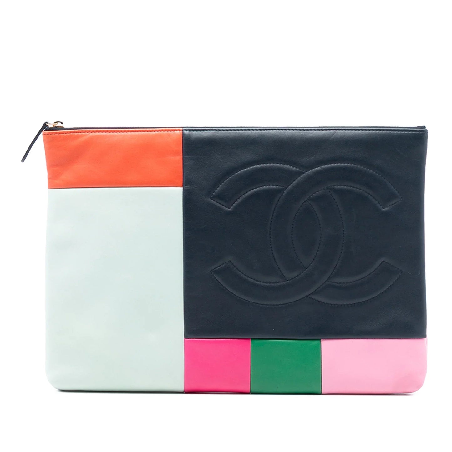 Blue Chanel Large Lambskin Colorblock Patchwork O Case Clutch Bag
