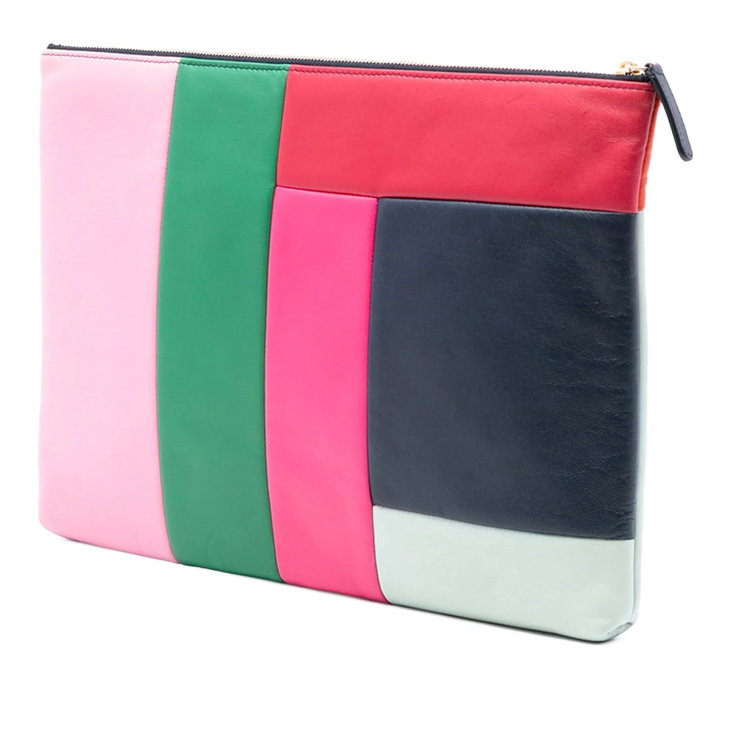 Blue Chanel Large Lambskin Colorblock Patchwork O Case Clutch Bag