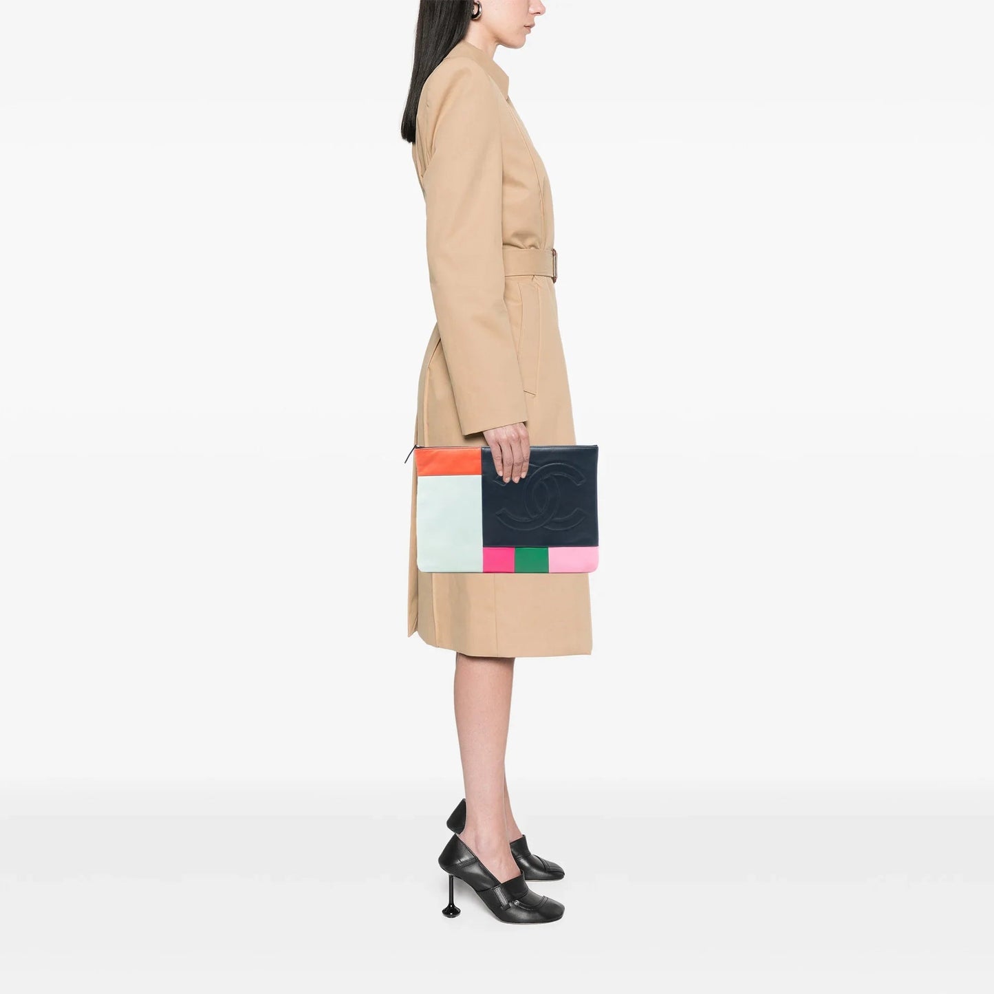 Blue Chanel Large Lambskin Colorblock Patchwork O Case Clutch Bag