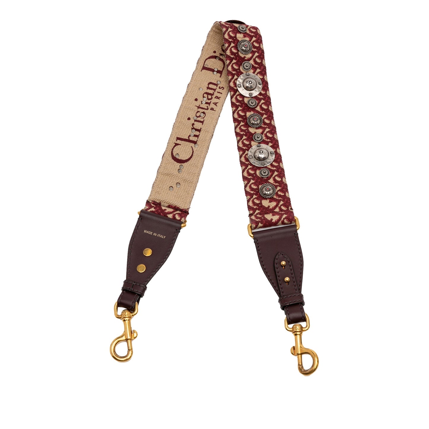 Red Dior Studded Oblique Canvas Bag Strap