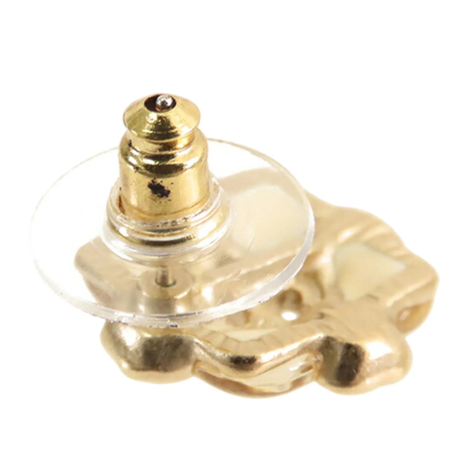 Gold Chanel CC Gold Plated Resin and Faux Pearl Push Back Earrings