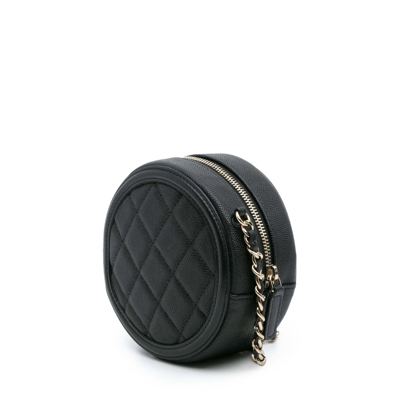 Black Chanel Caviar CC Filigree Round Clutch with Chain Crossbody Bag