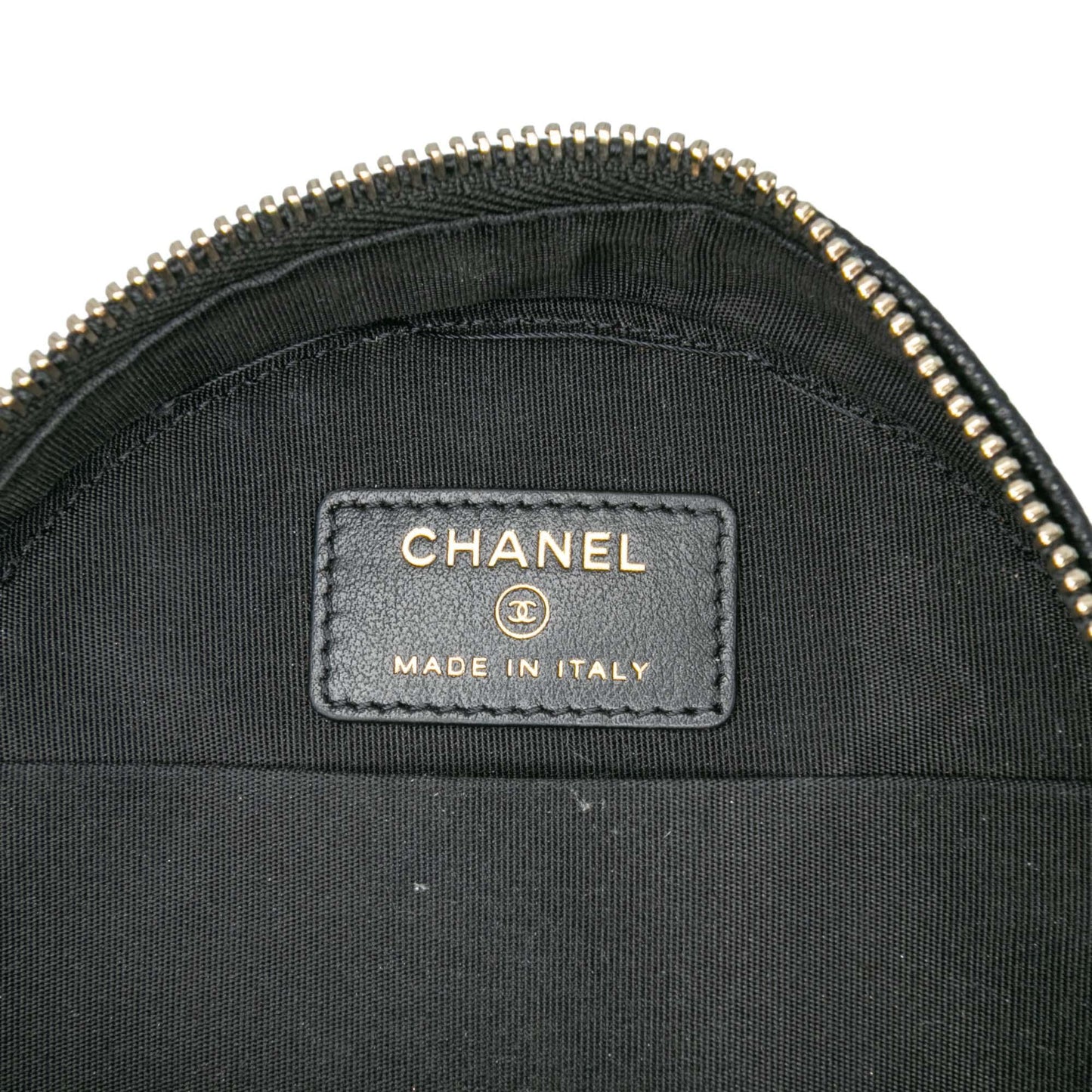 Black Chanel Caviar CC Filigree Round Clutch with Chain Crossbody Bag