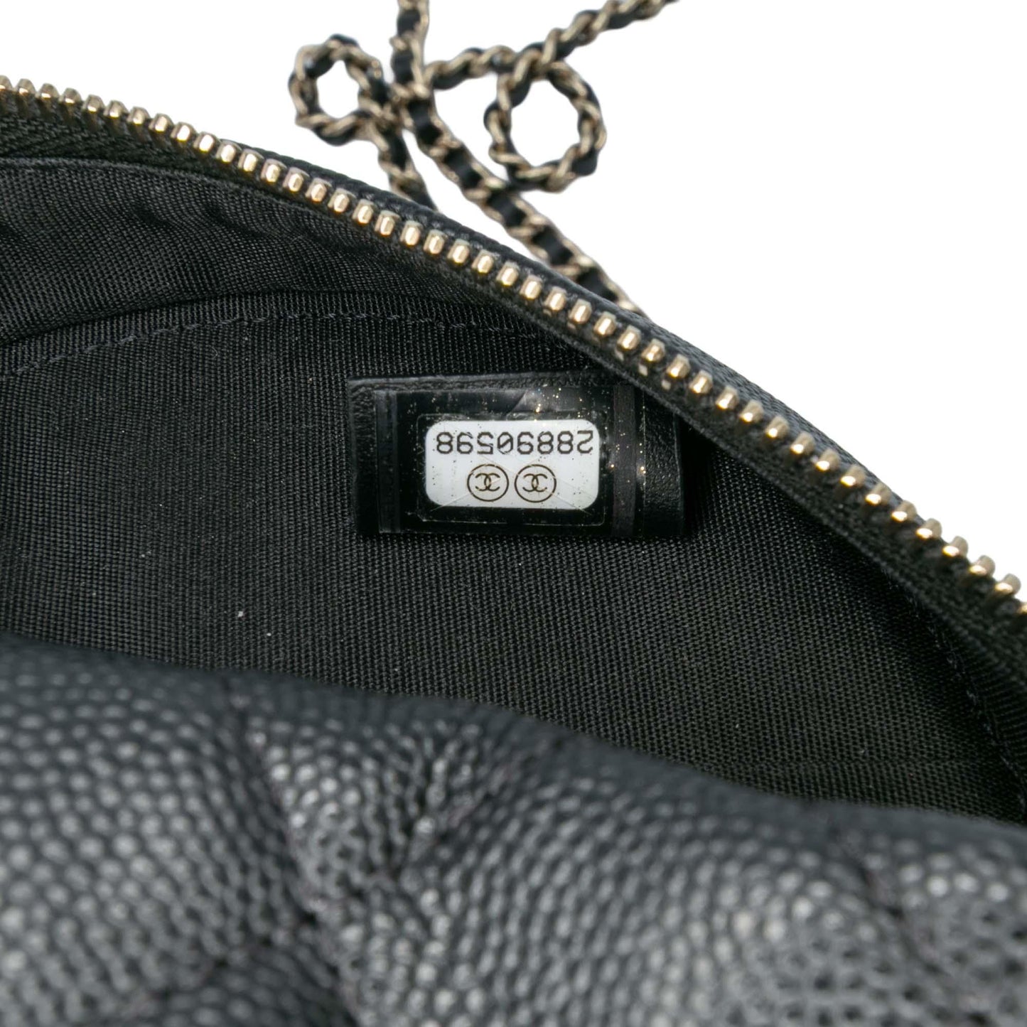 Black Chanel Caviar CC Filigree Round Clutch with Chain Crossbody Bag
