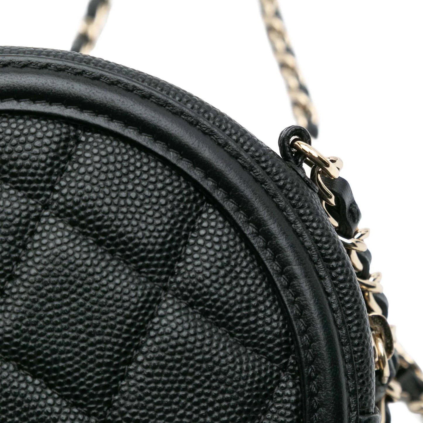 Black Chanel Caviar CC Filigree Round Clutch with Chain Crossbody Bag