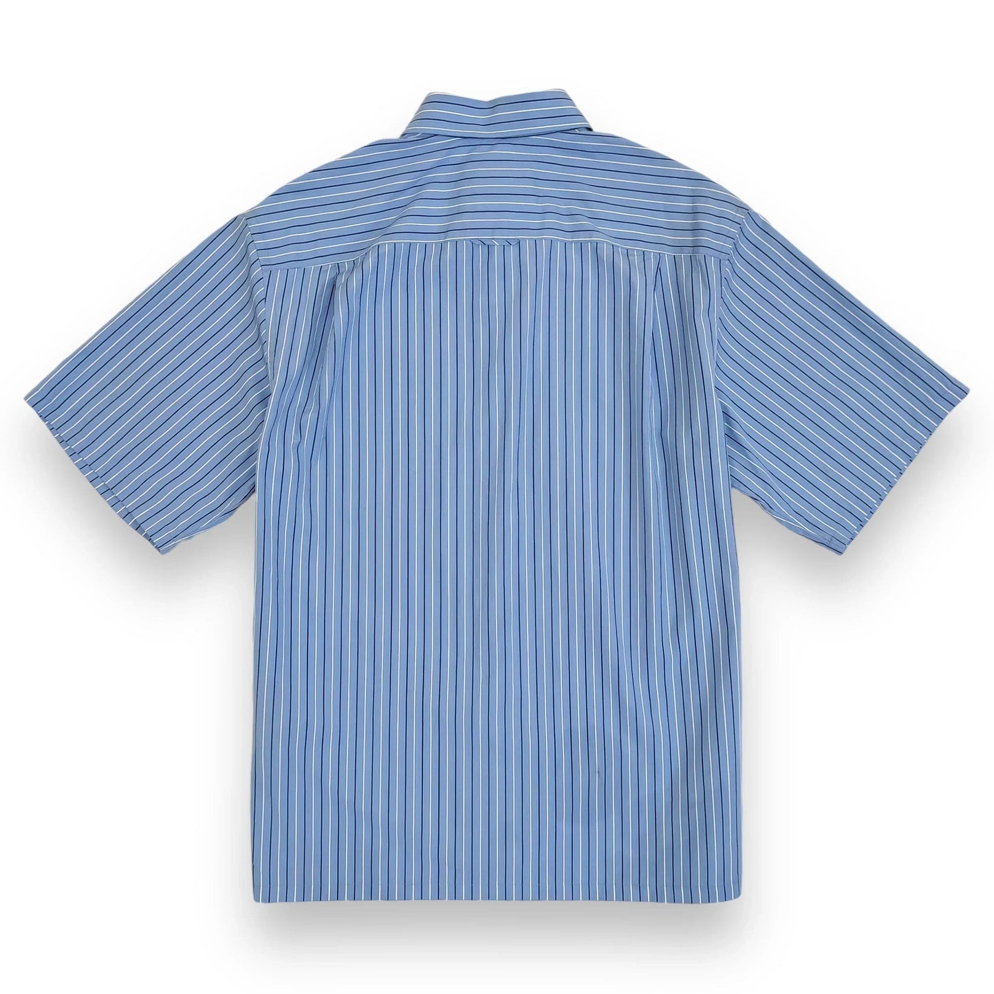 PRADA STRIPED LOGO PATCH COTTON SHORT SLEEVE SHIRT BLUE M