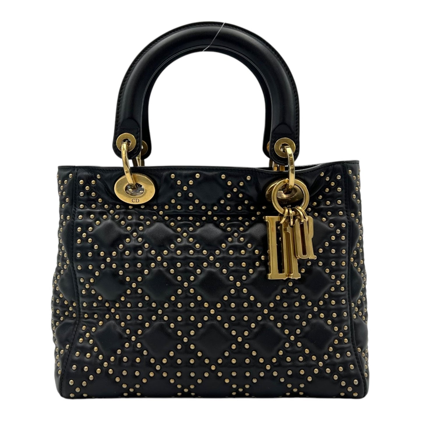 Lady Dior Medium Black Top Handle Bag in Calfskin, Gold hardware