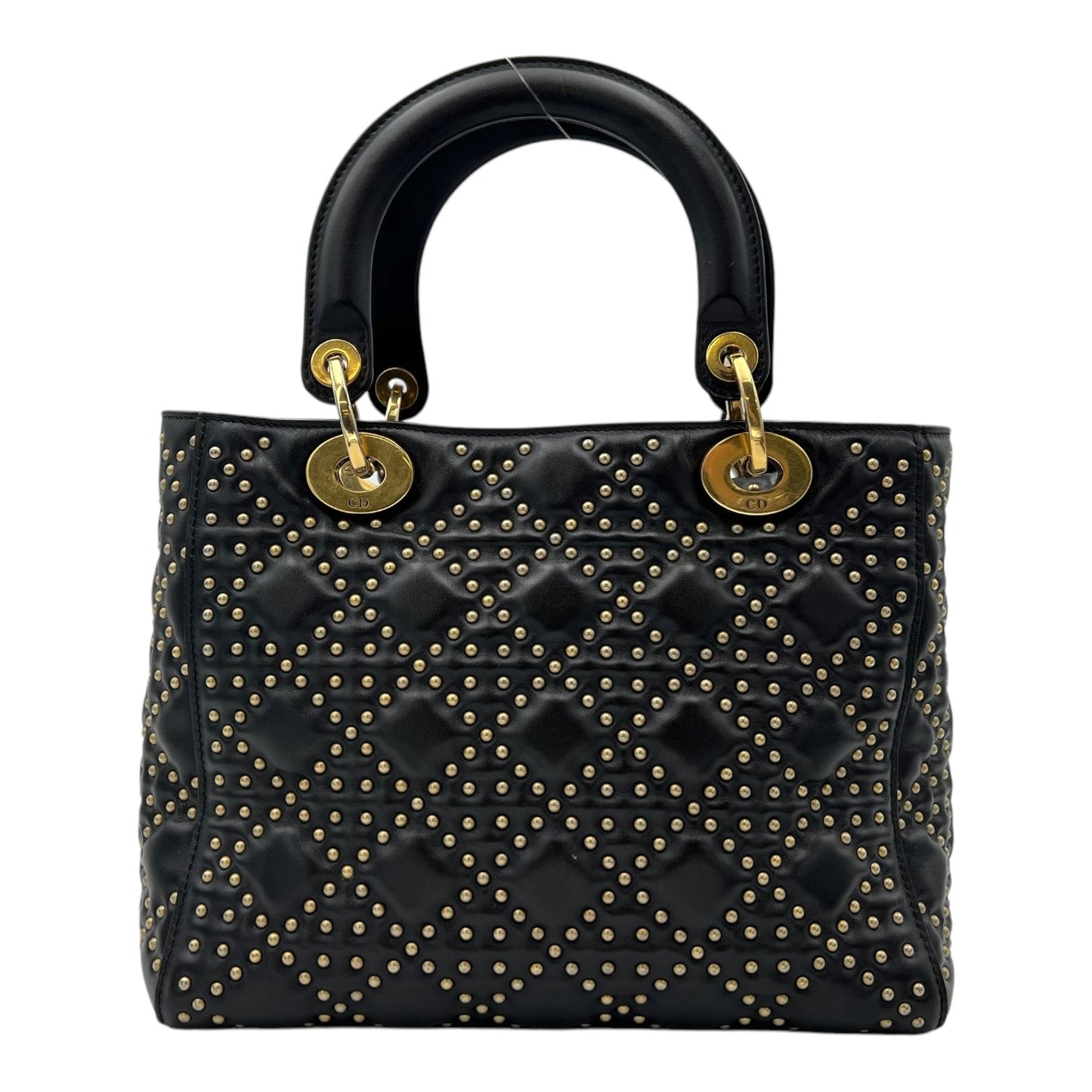 Lady Dior Medium Black Top Handle Bag in Calfskin, Gold hardware