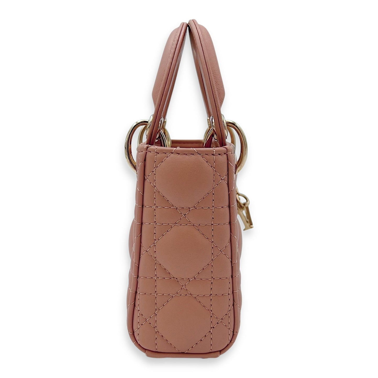 Lady Dior Micro Beige Top Handle Bag in Lambskin, Light Gold hardware