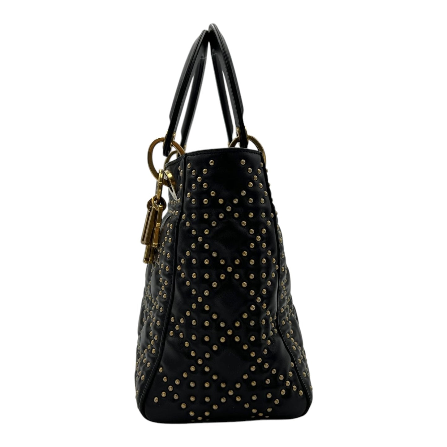 Lady Dior Medium Black Top Handle Bag in Calfskin, Gold hardware