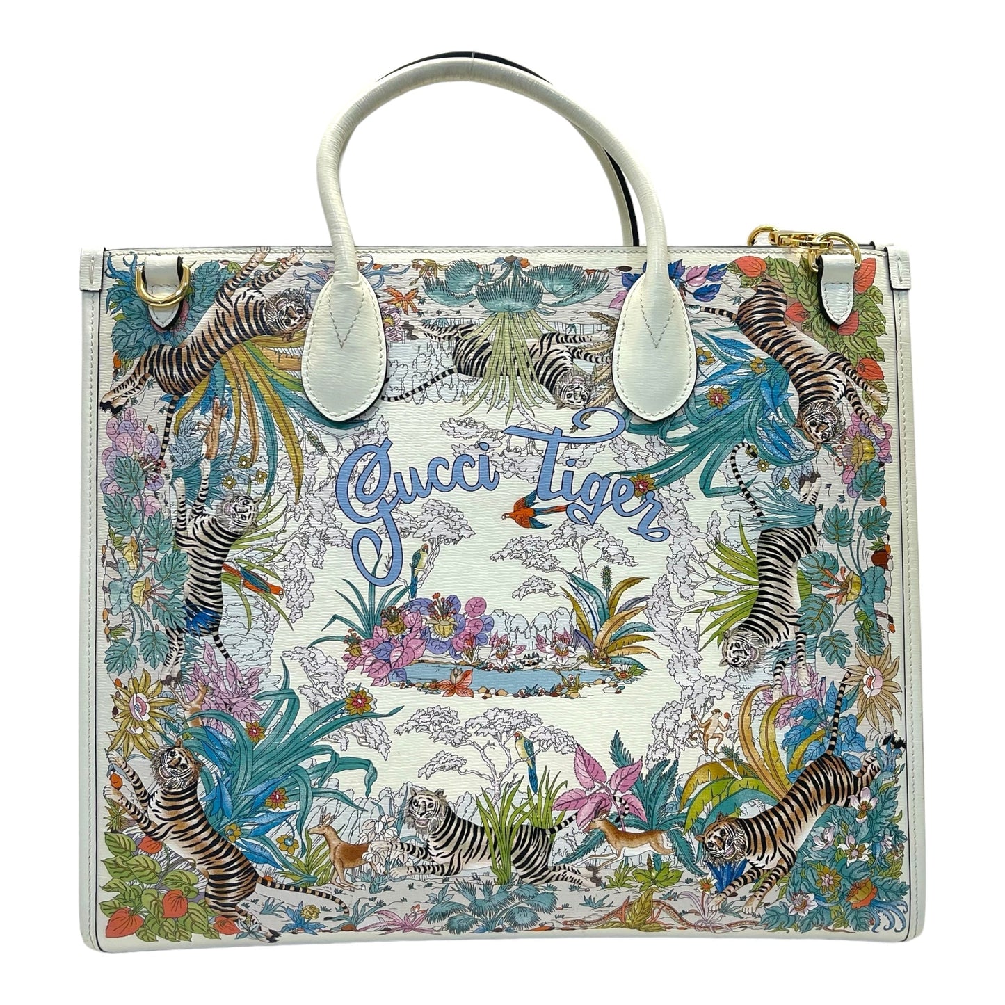 Gucci Tiger Shanghai Savanah Textured White Chalky Multicolor Tote