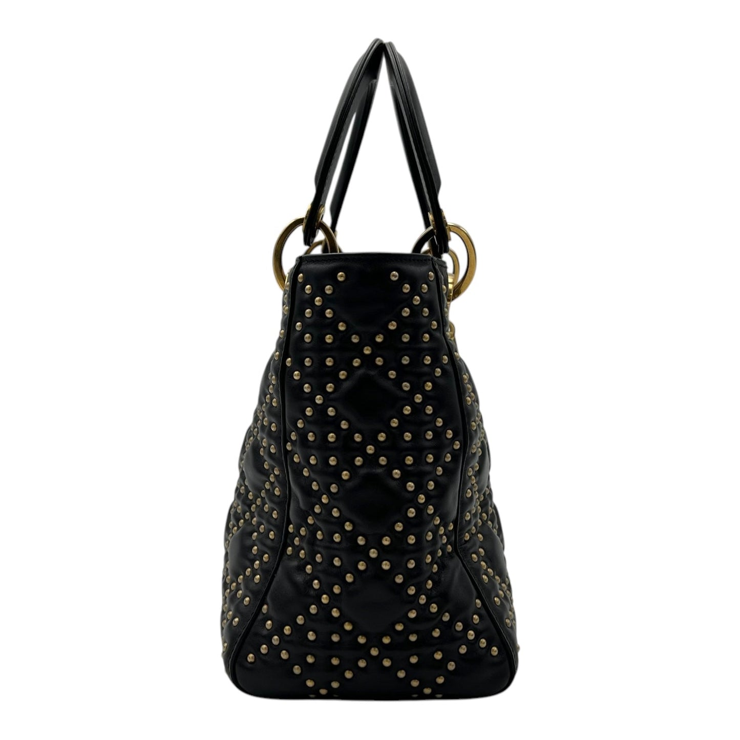 Lady Dior Medium Black Top Handle Bag in Calfskin, Gold hardware