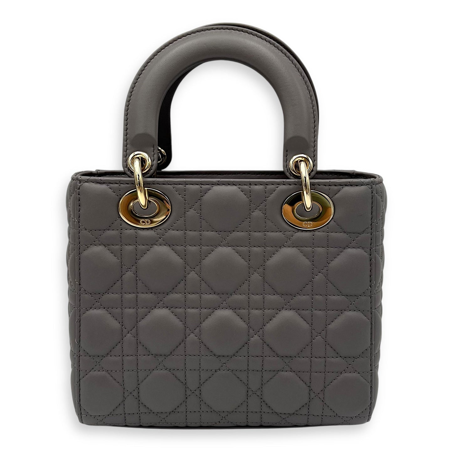 Lady Dior Small Grey Top Handle Bag in Lambskin, Gold hardware