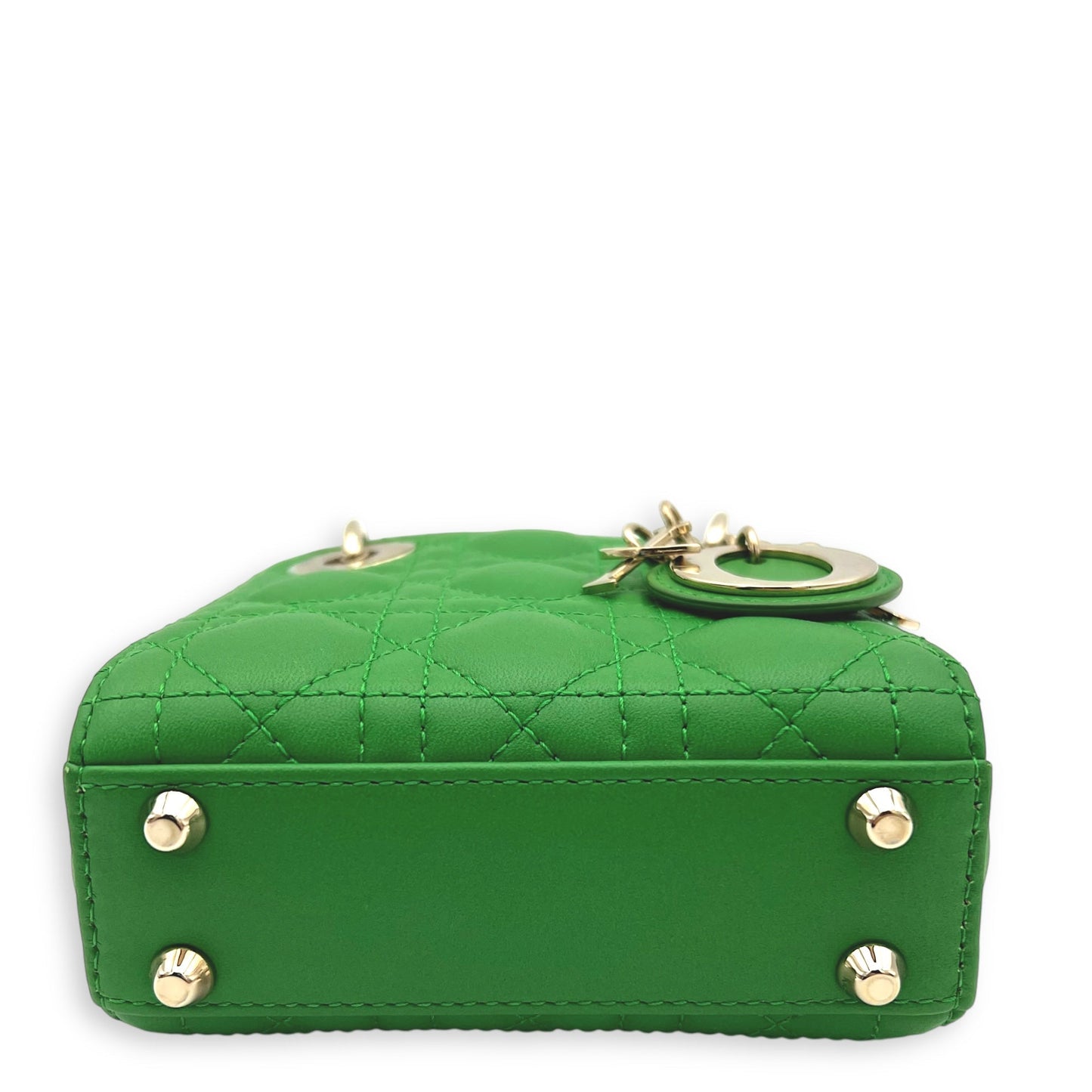 Lady Dior Top Handle Bag Micro Green in Lambskin, Gold hardware