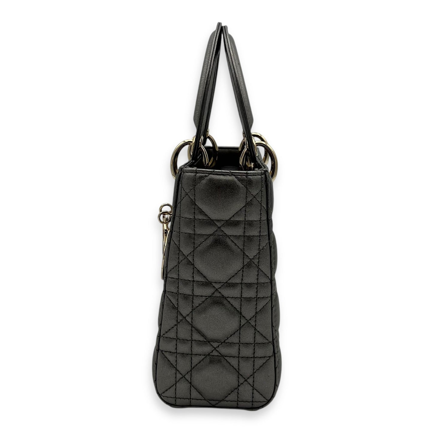Lady Dior Small Grey Top Handle Bag in Calfskin, Gold hardware