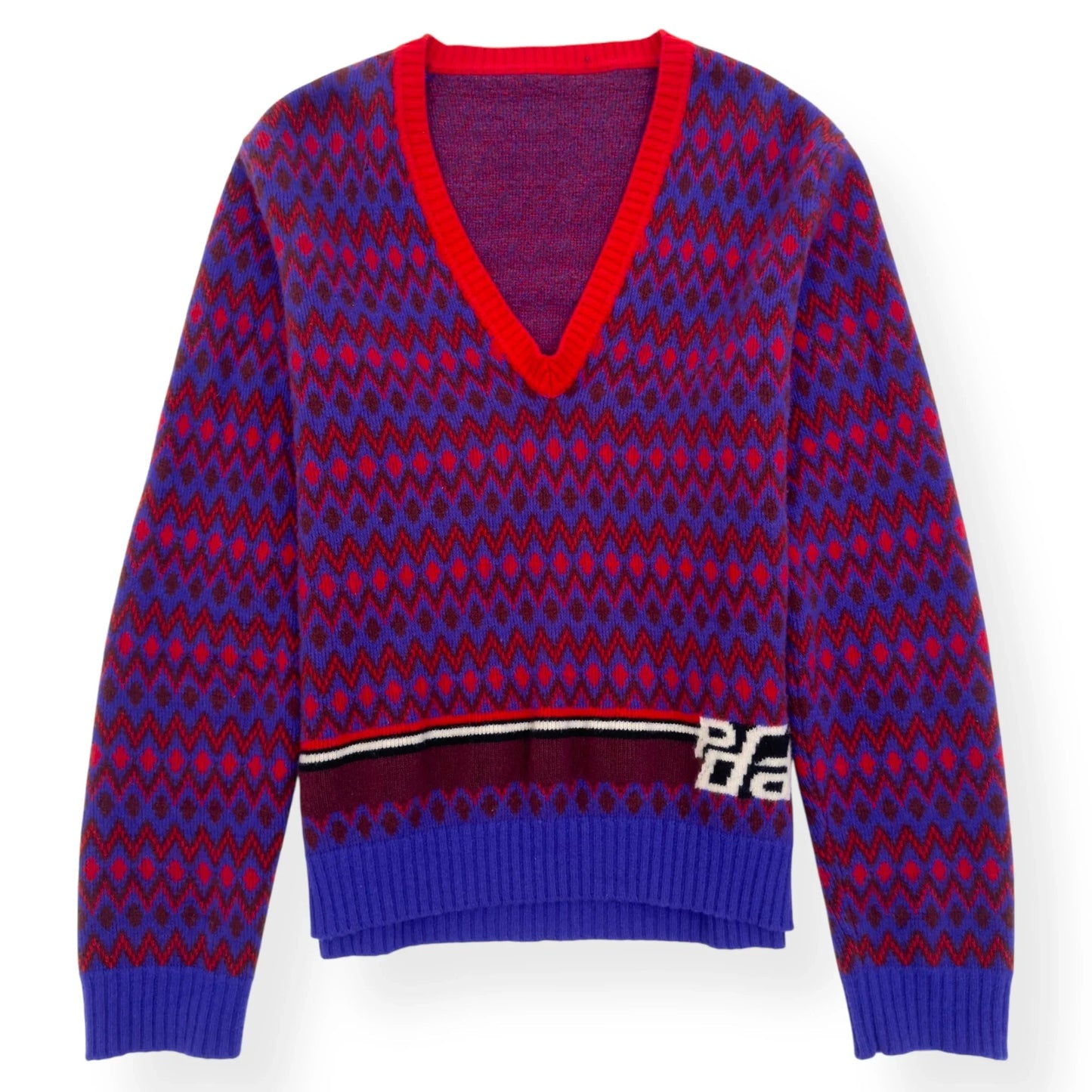 PRADA FW18 WOOL V-NECK SWEATER BURGUNDY / PURPLE 50 / L