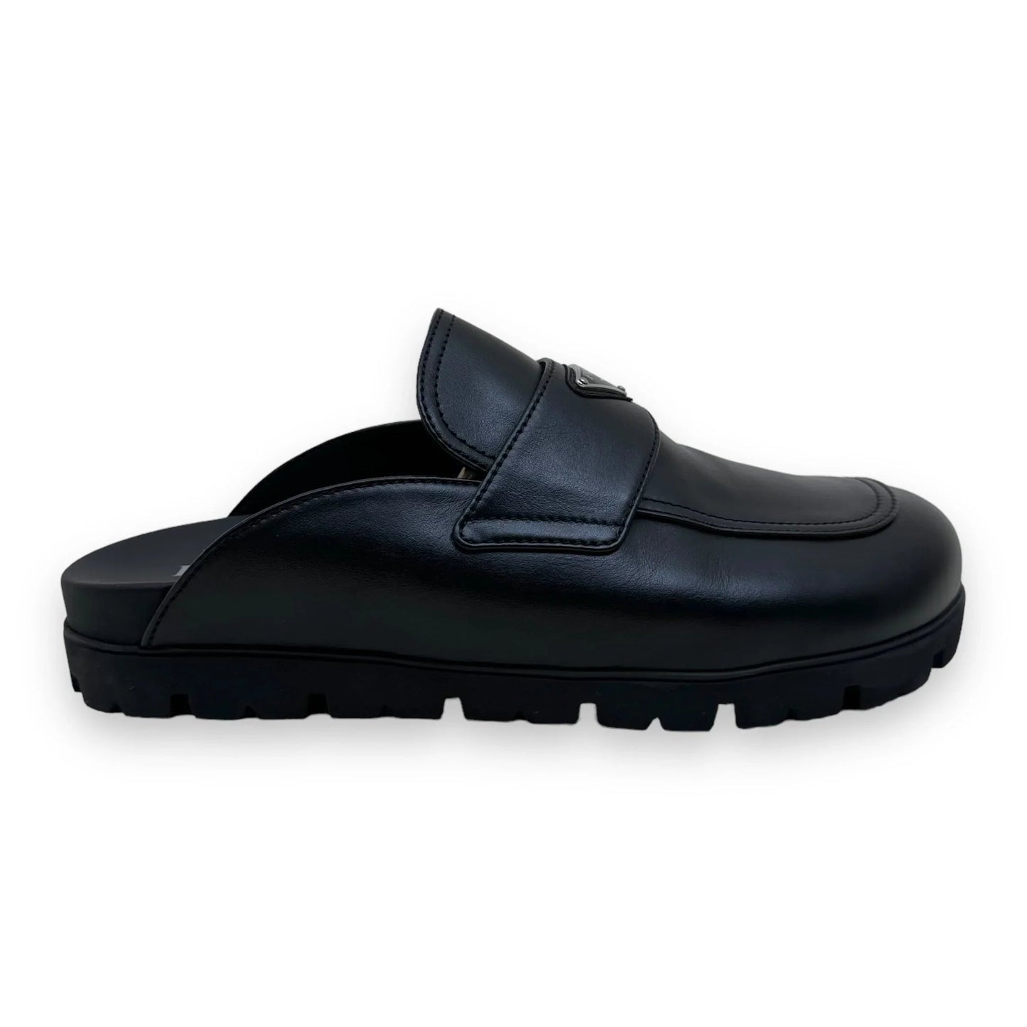 PRADA SOFT PADDED NAPPA LEATHER SABOTS BLACK UK12
